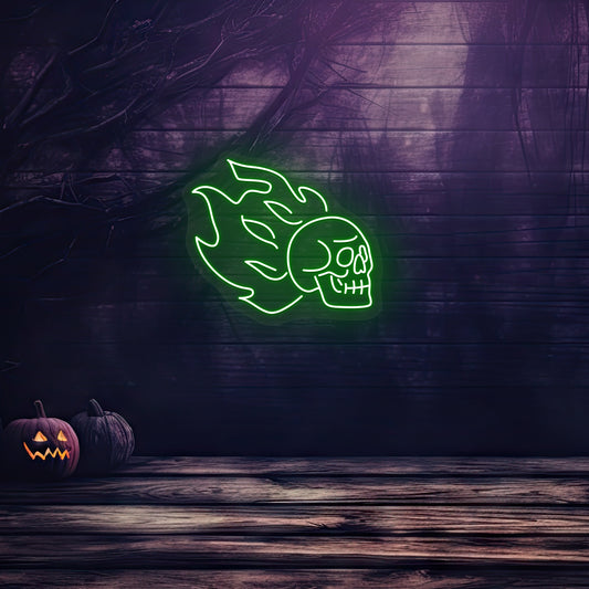 Skull On Fire Neon Sign