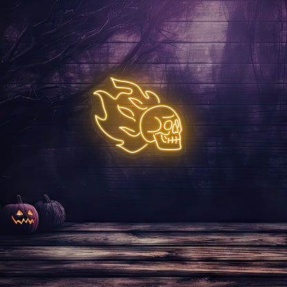 Skull On Fire Neon Sign