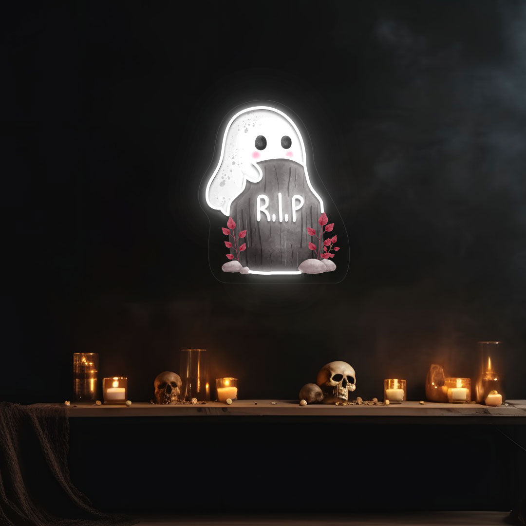 Ghoul On Tombstone Neon Artwork