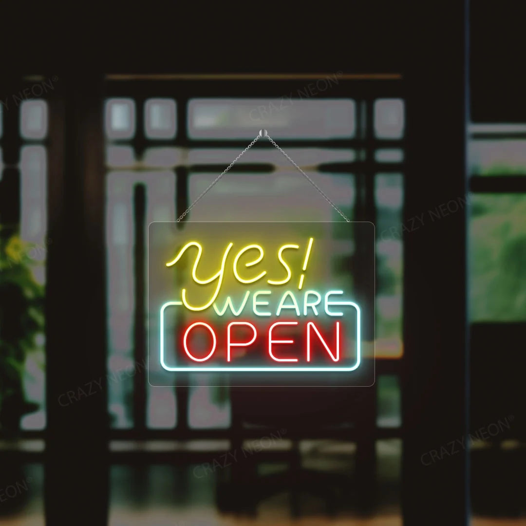 Open neon sign for business, illuminated, close-up. Perfect for storefronts. Image 11 of 11.