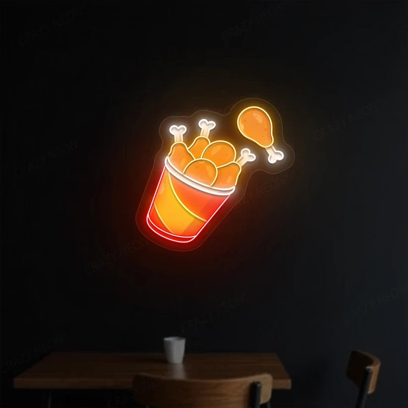 Flying Fried Chicken Neon Artwork Sign