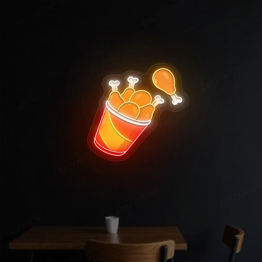Flying Fried Chicken Neon Artwork Sign