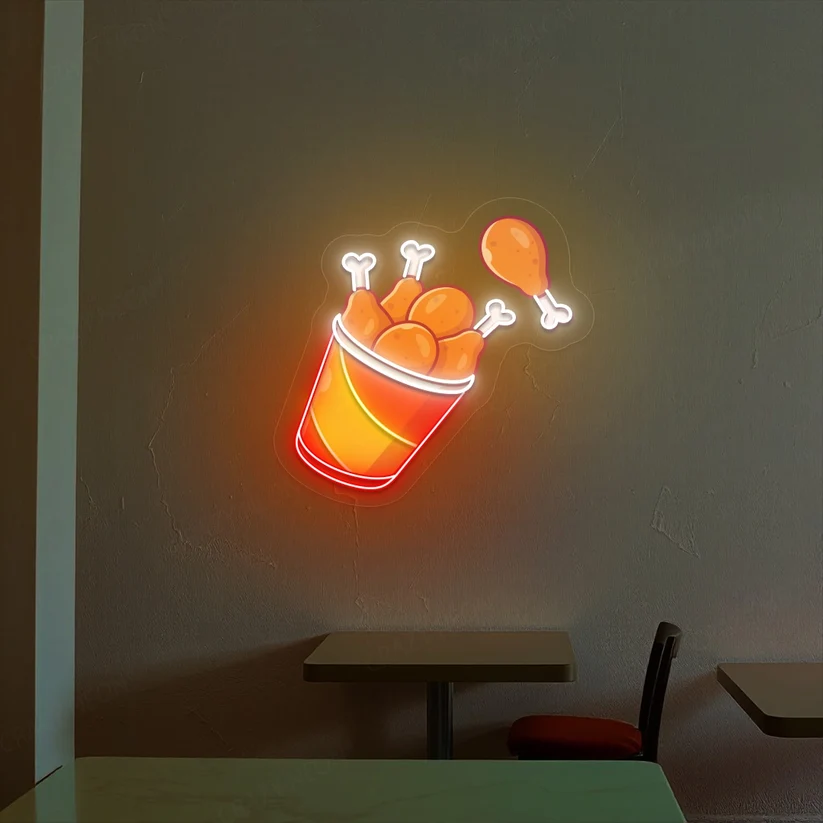 Flying Fried Chicken Neon Artwork Sign