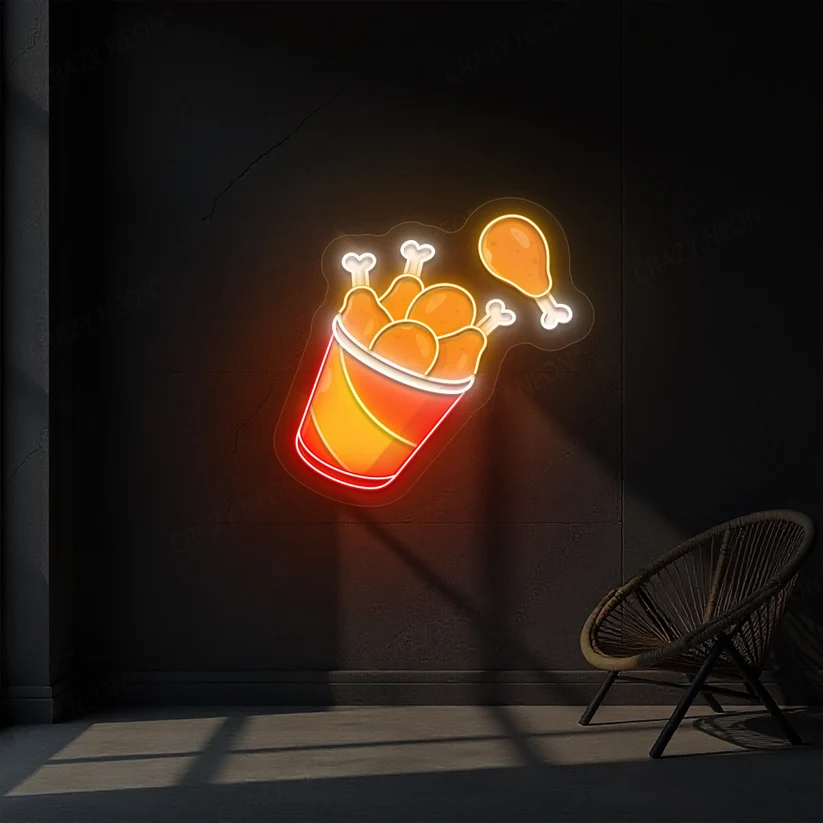 Flying Fried Chicken Neon Artwork Sign