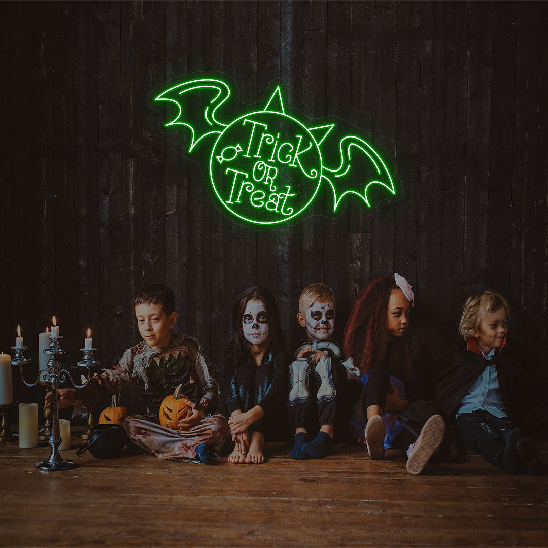 Trick Or Treat With Wings Neon Sign