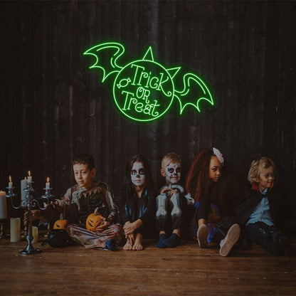 Trick Or Treat With Wings Neon Sign