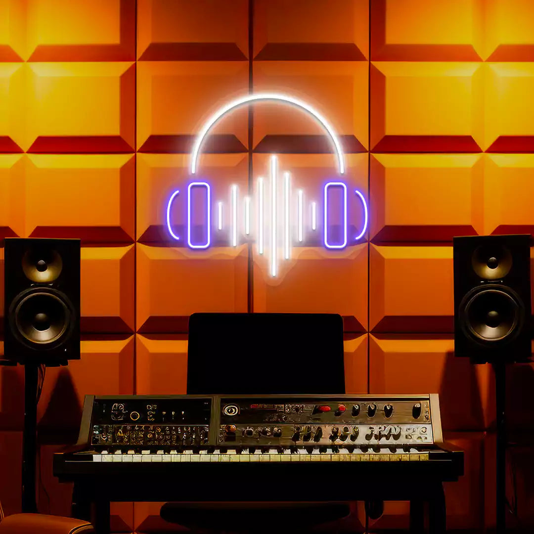 Headphones Sound Wave Neon Sign