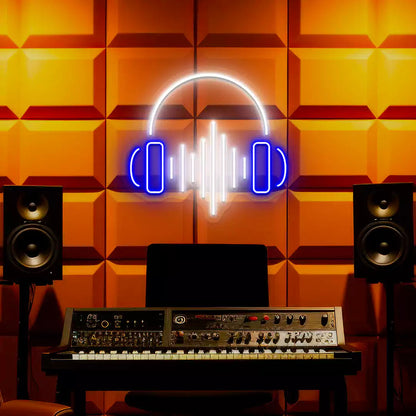Headphones Sound Wave Neon Sign