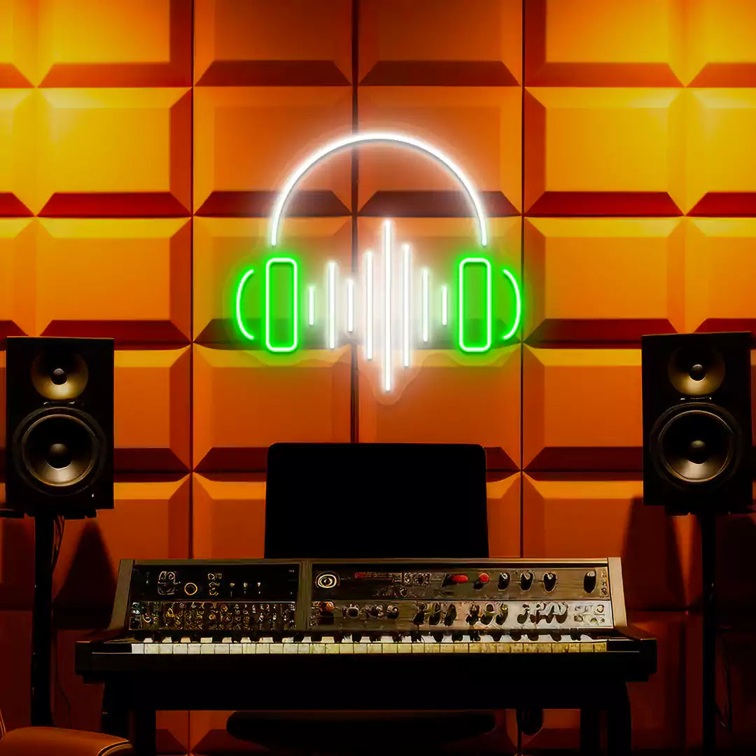Headphones Sound Wave Neon Sign