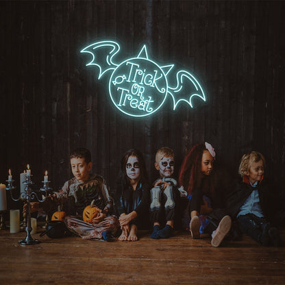 Trick Or Treat With Wings Neon Sign