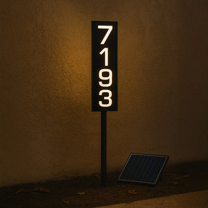 Solar Powered Staked House Number Sign – Illuminated Outdoor Address Sign