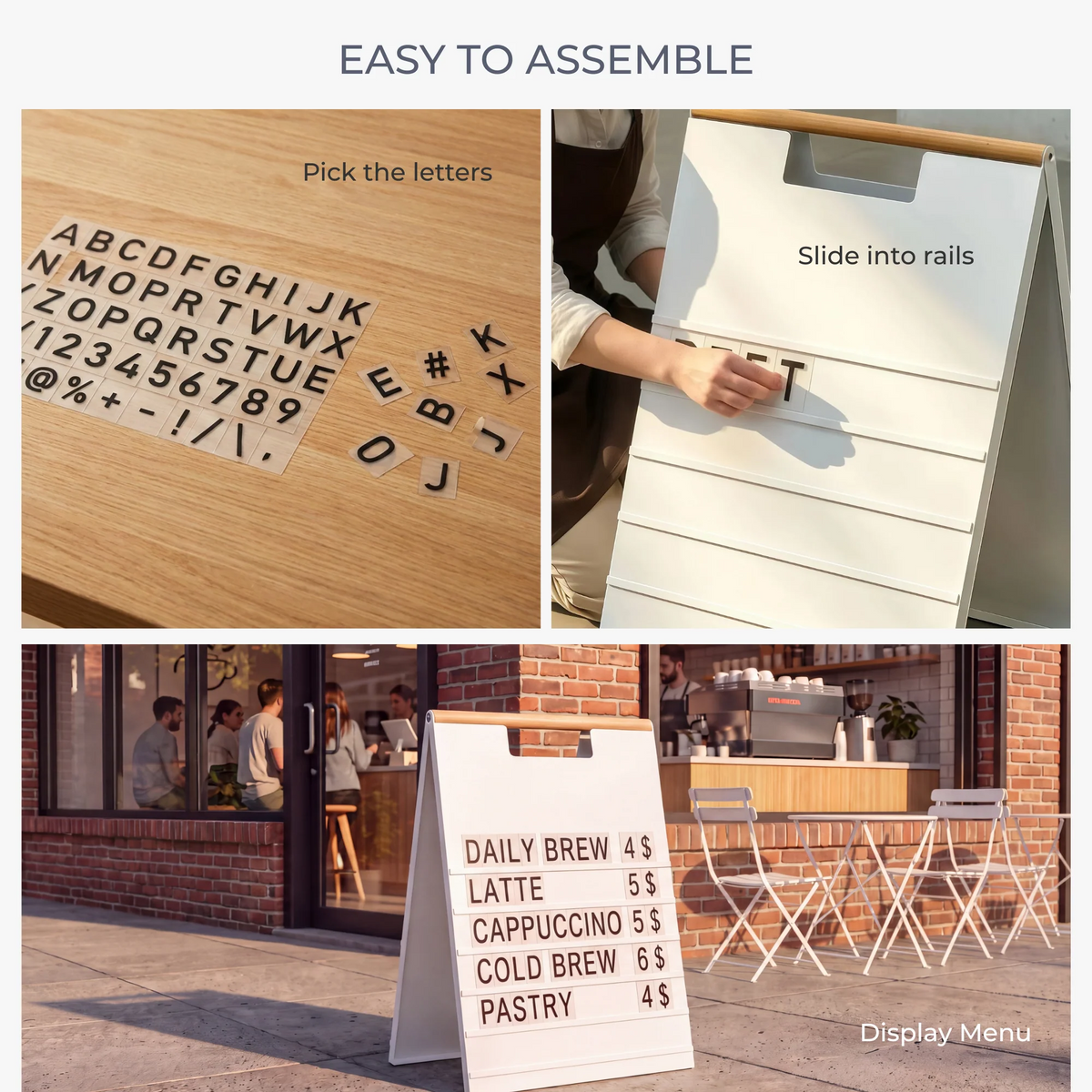 A-Frame Menu Board with Wood Handle and Changeable Letters