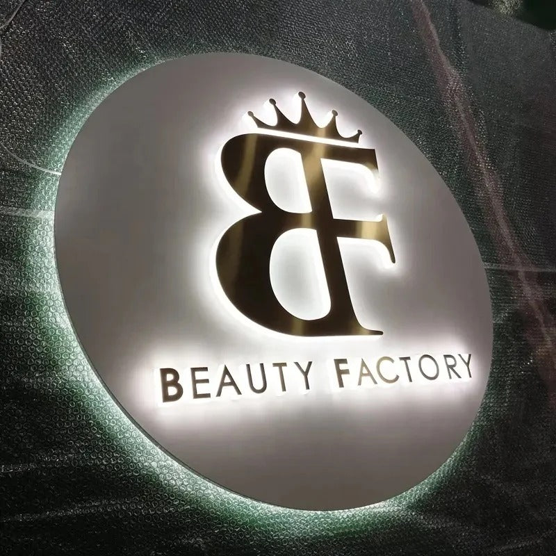 3D Backlit Acrylic Business Sign – Custom LED Logo Sign with Metal Backplate