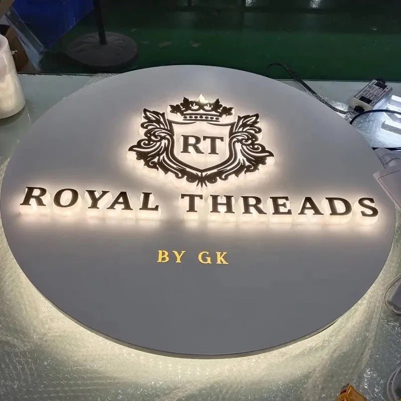 3D Backlit Acrylic Business Sign – Custom LED Logo Sign with Metal Backplate