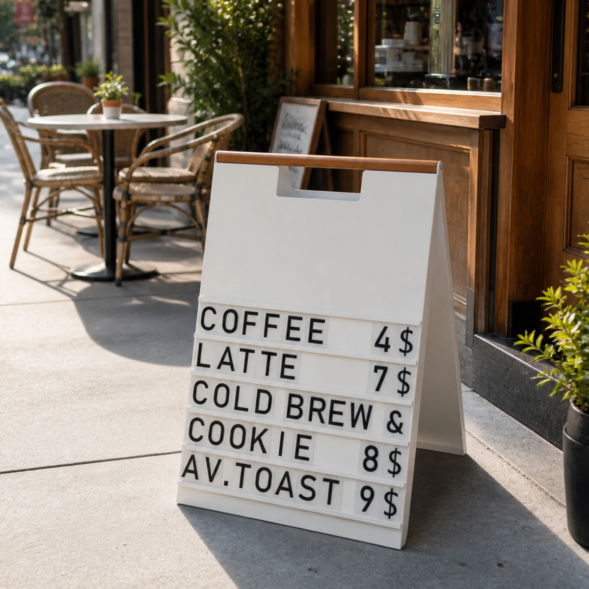 A-Frame Menu Board with Wood Handle and Changeable Letters