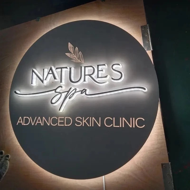3D Backlit Acrylic Business Sign – Custom LED Logo Sign with Metal Backplate