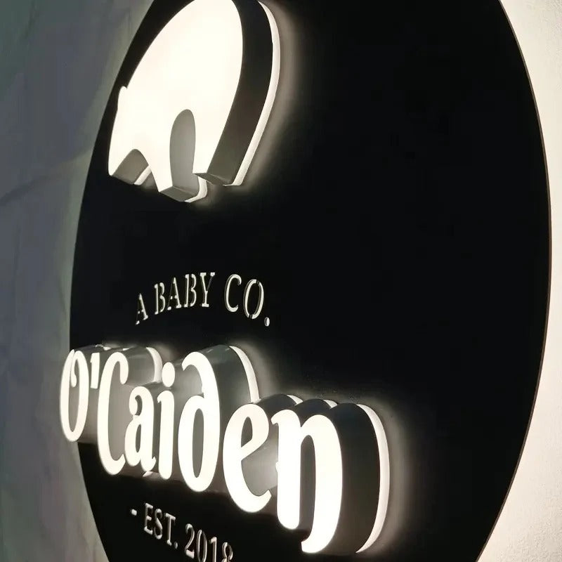 3D Backlit Acrylic Business Sign – Custom LED Logo Sign with Metal Backplate