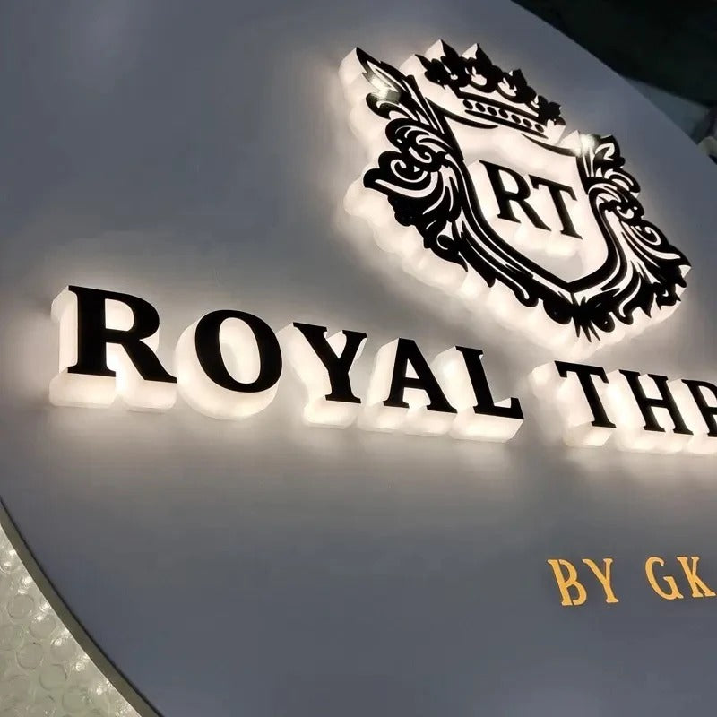 3D Backlit Acrylic Business Sign – Custom LED Logo Sign with Metal Backplate