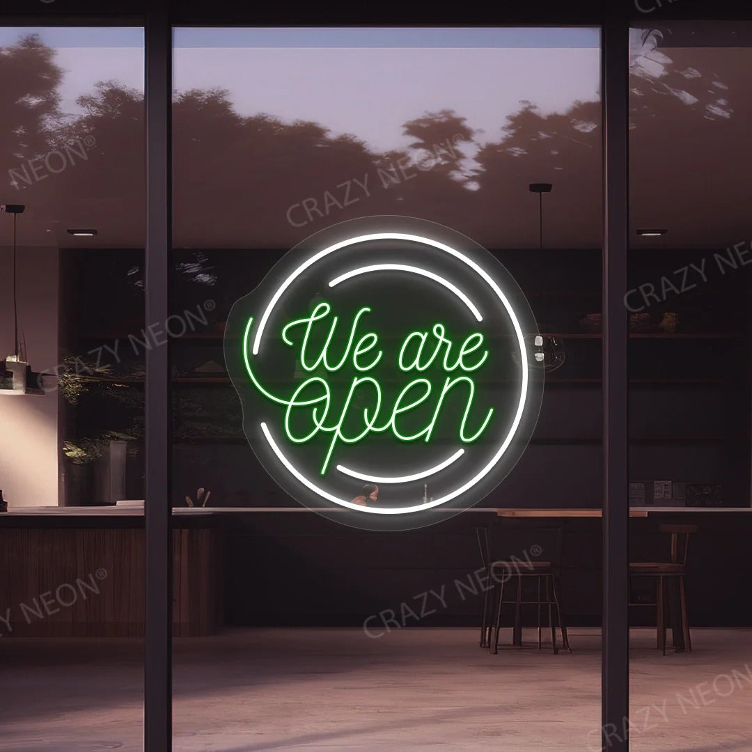 Round Shaped We Are Open Neon Sign-Multicolor