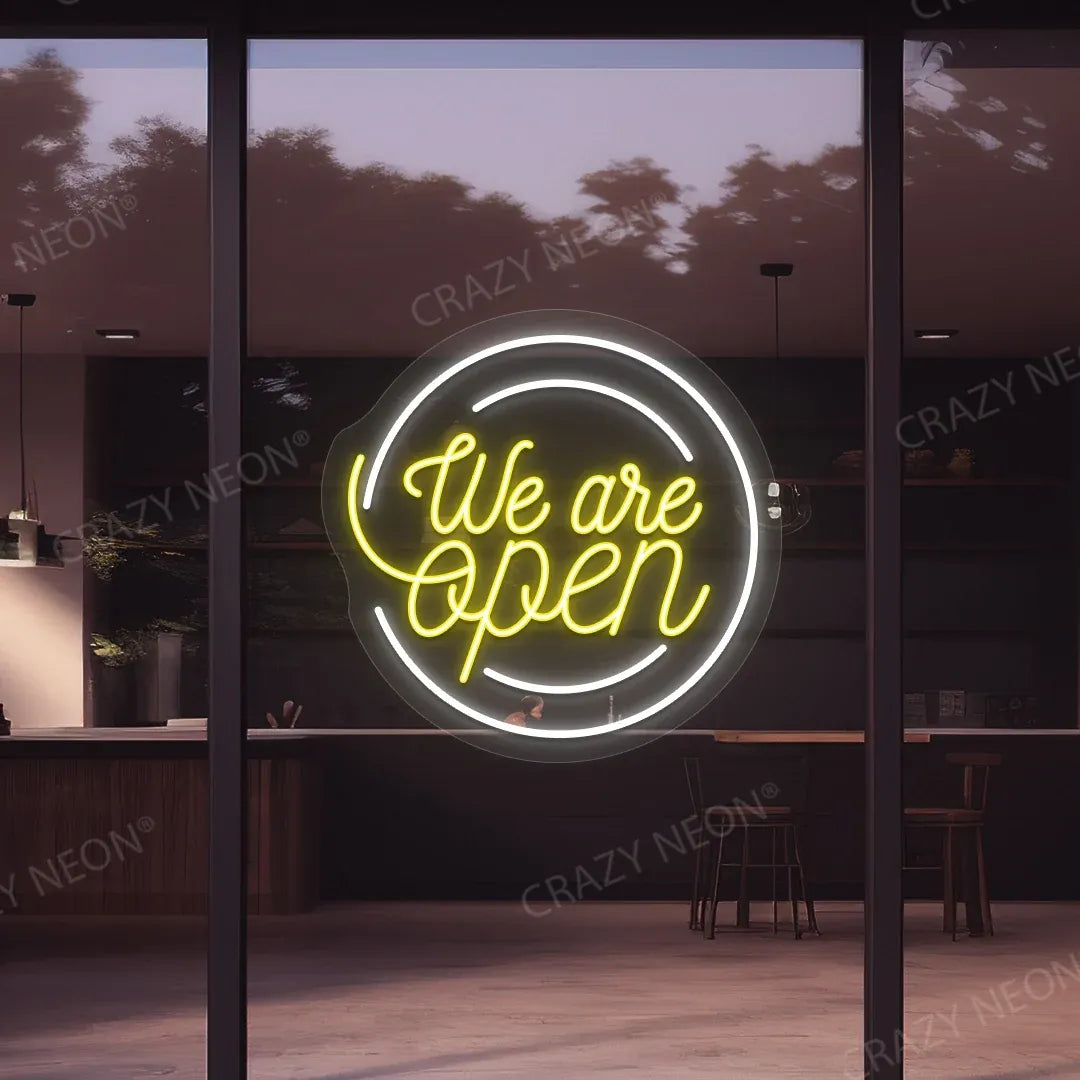 Round Shaped We Are Open Neon Sign-Multicolor