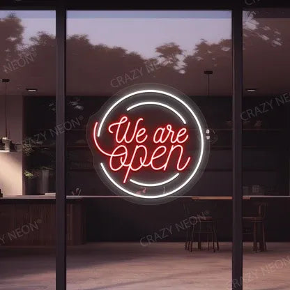 Round Shaped We Are Open Neon Sign-Multicolor