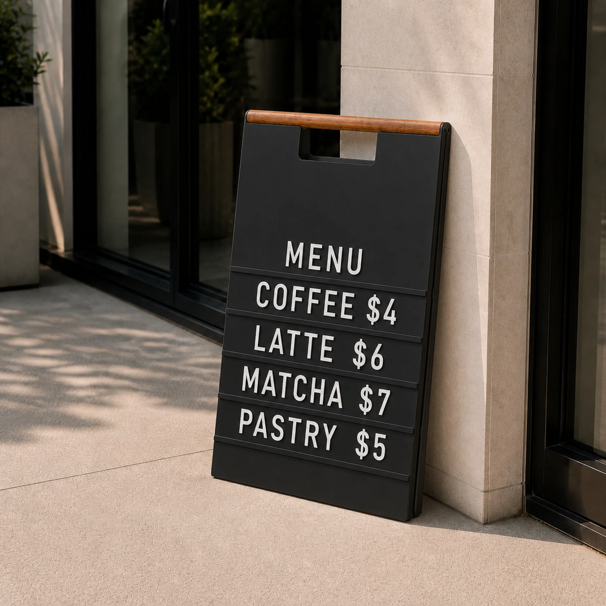 A-Frame Menu Board with Wood Handle and Changeable Letters