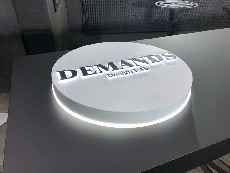 3D Backlit Acrylic Business Sign – Custom LED Logo Sign with Metal Backplate
