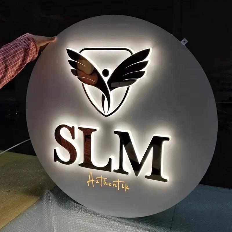 3D Backlit Acrylic Business Sign – Custom LED Logo Sign with Metal Backplate