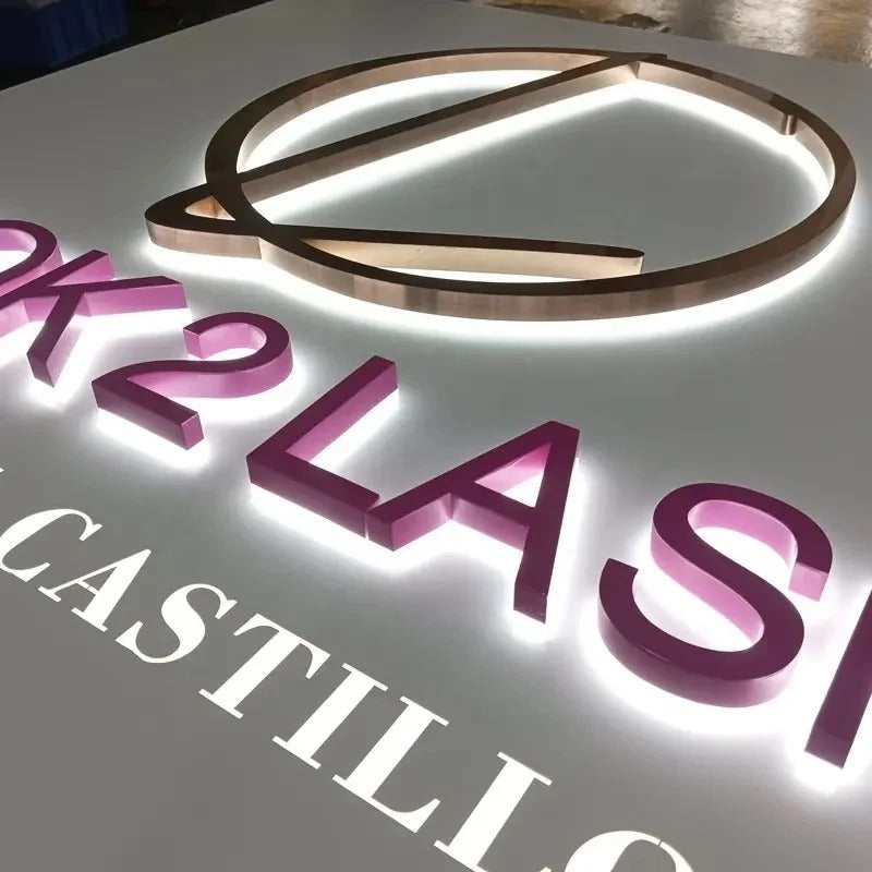 3D Backlit Acrylic Business Sign – Custom LED Logo Sign with Metal Backplate