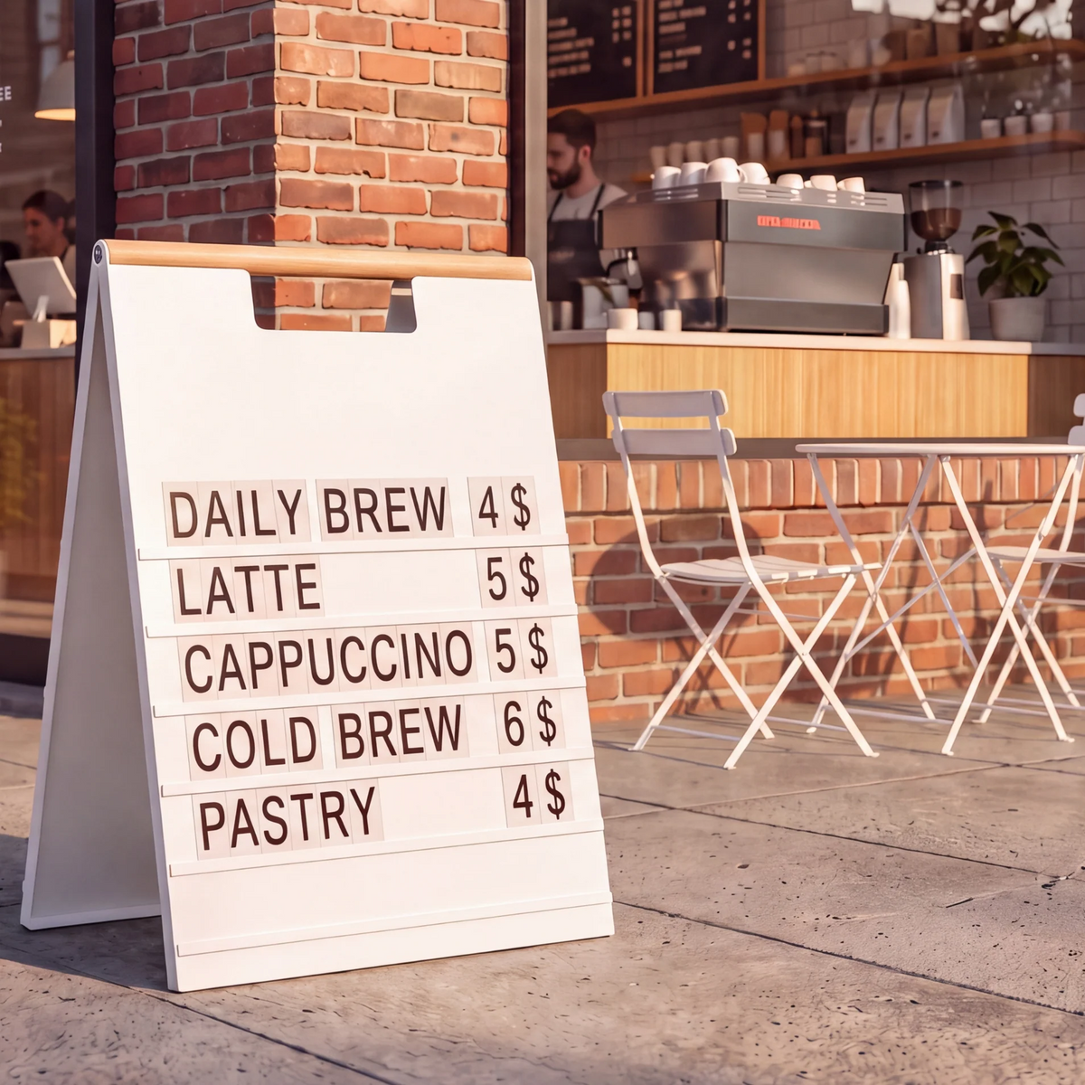 A-Frame Menu Board with Wood Handle and Changeable Letters