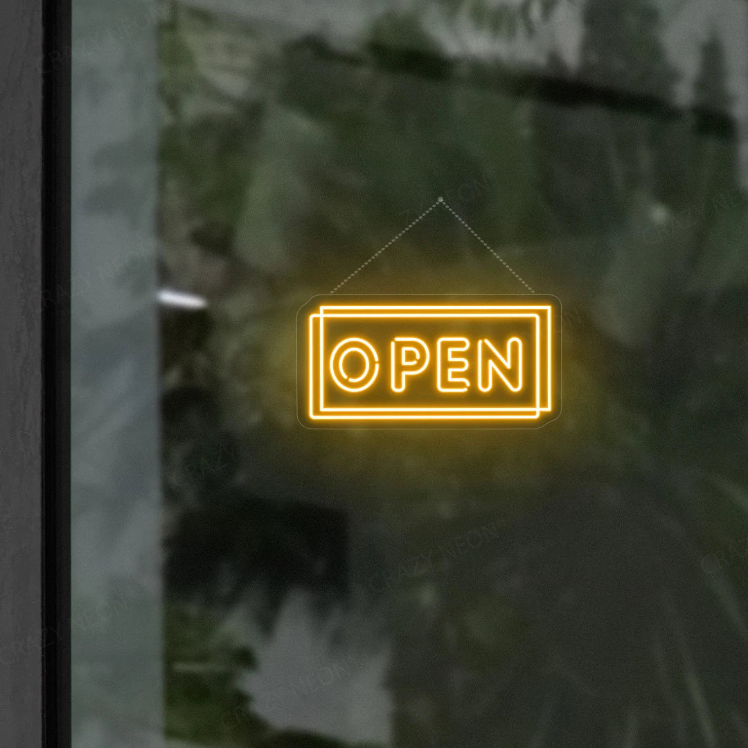 Bright double line OPEN LED neon sign for business, retail, and storefronts. Image 13 of 16.