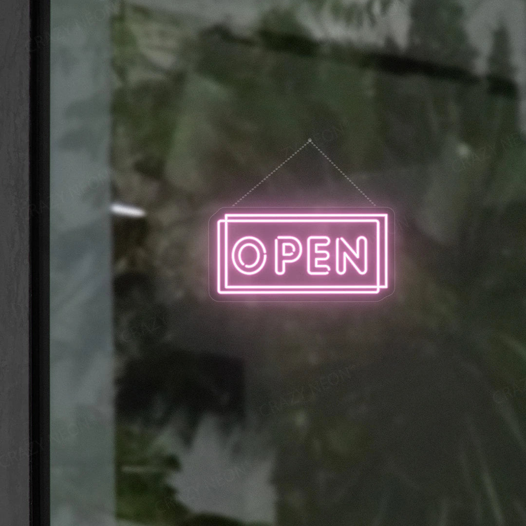 LED open sign, double line, bright, for business, storefront, shop, retail, illuminated. Image 12 of 16.