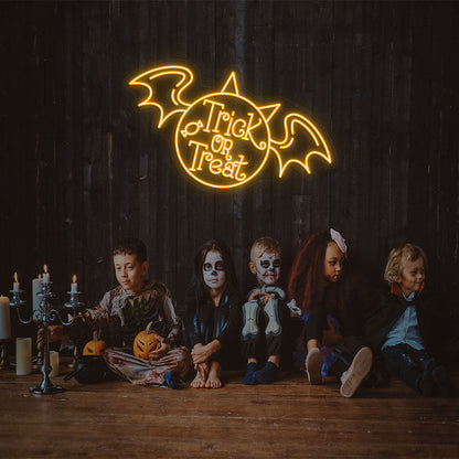 Trick Or Treat With Wings Neon Sign
