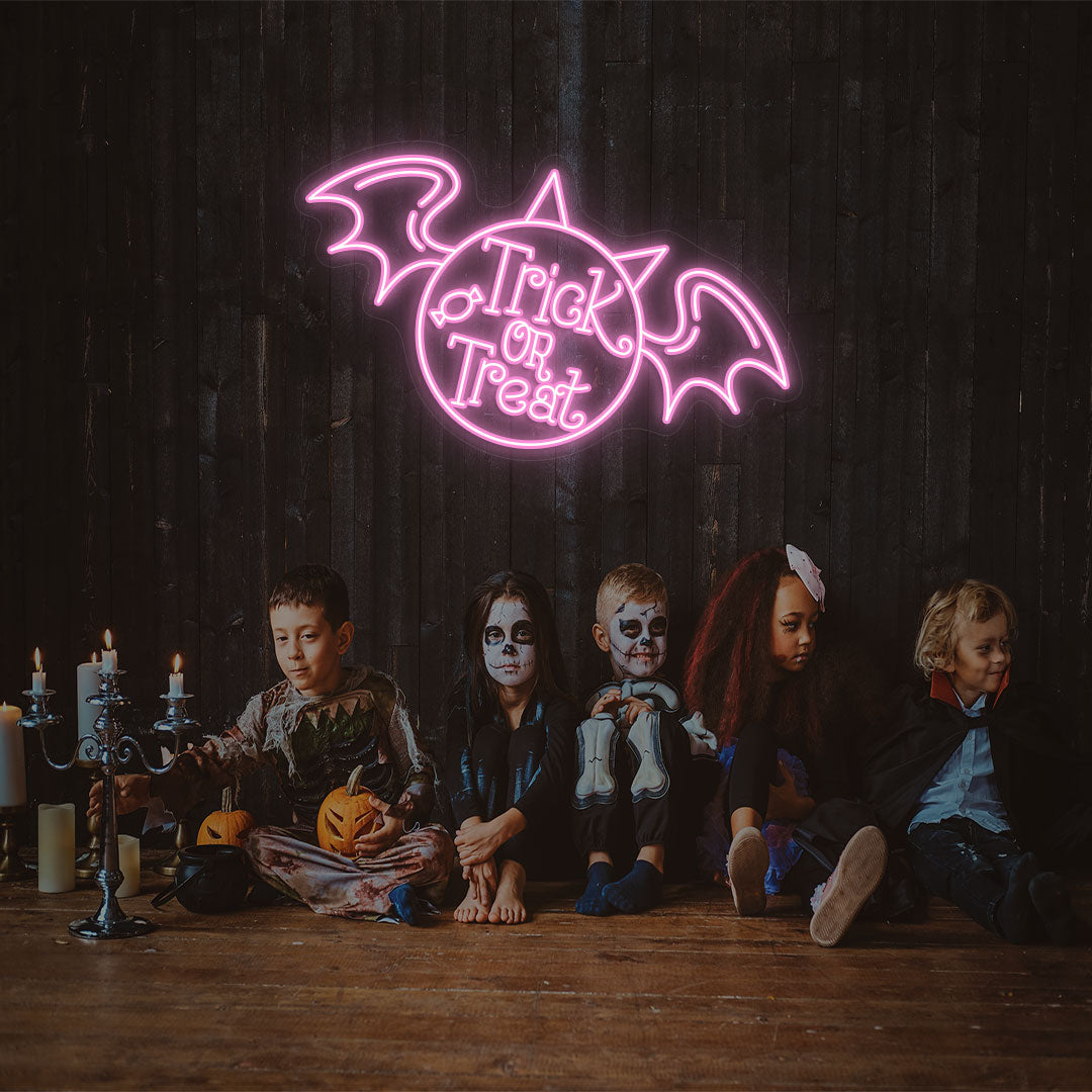 Trick Or Treat With Wings Neon Sign