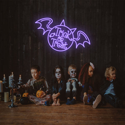 Trick Or Treat With Wings Neon Sign