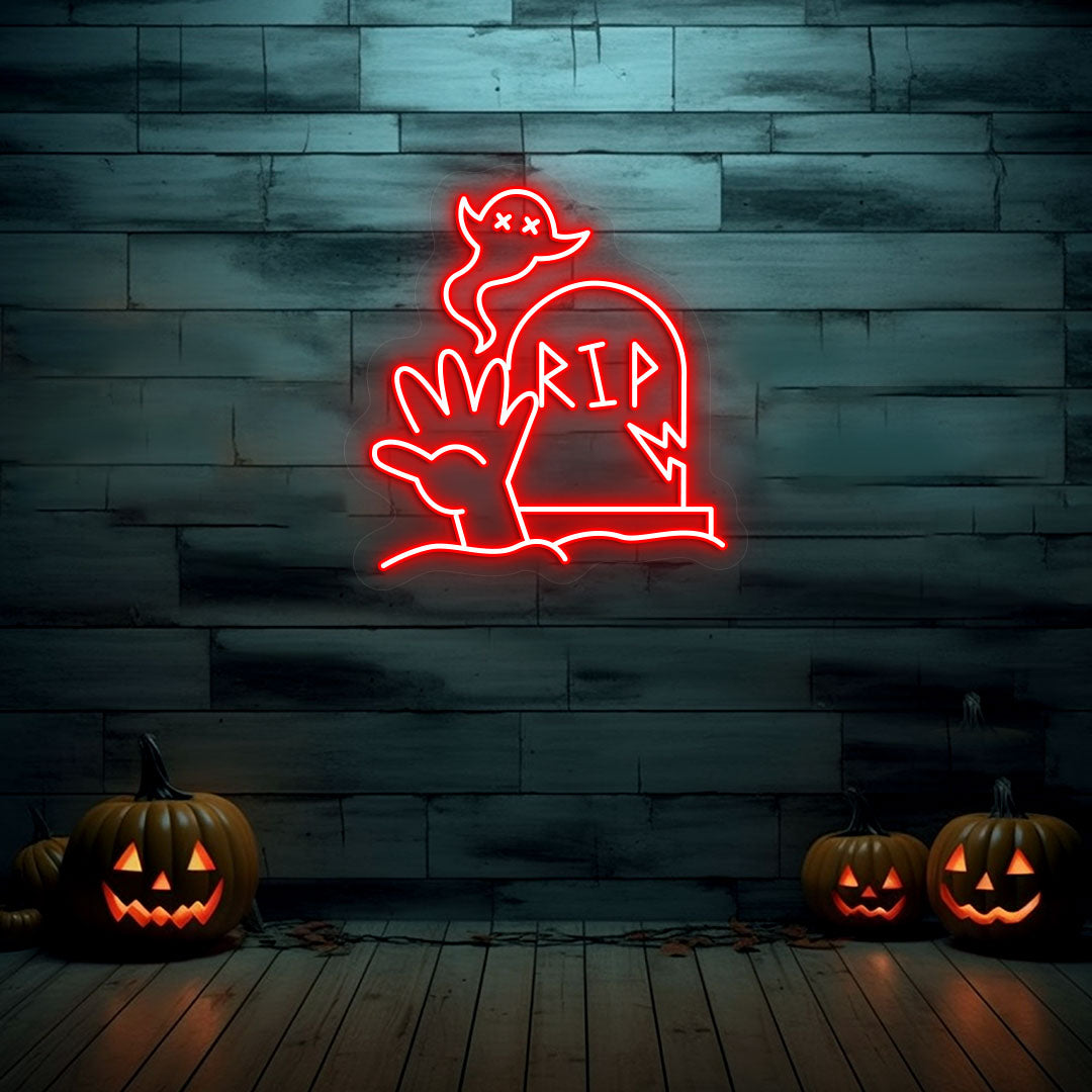 Graveyard RIP Tombstone Neon Sign