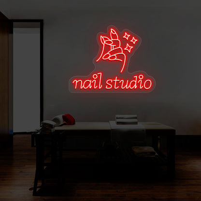 Nail Studio With Hand Neon Sign