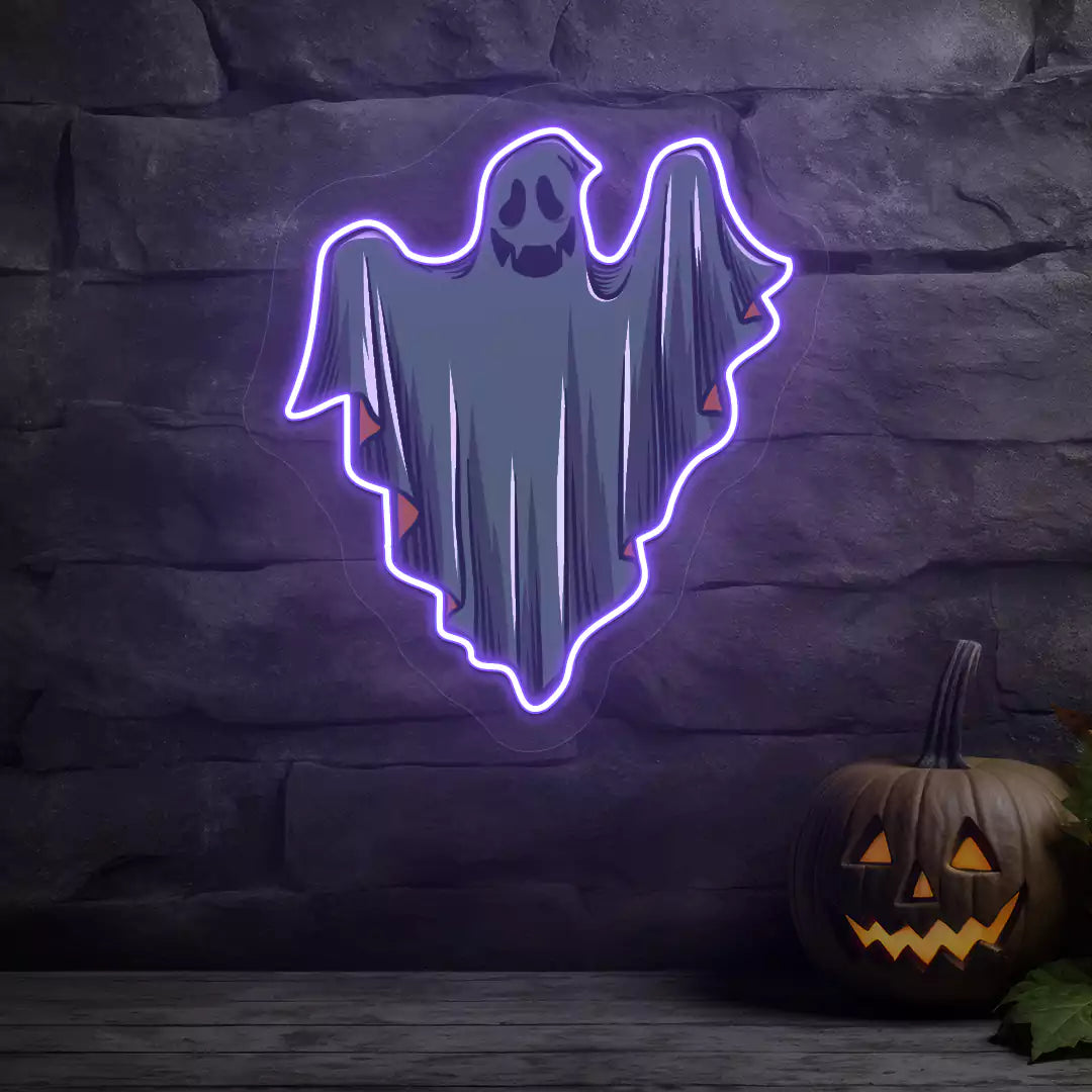 Ethereal Smiling Ghost Neon Artwork