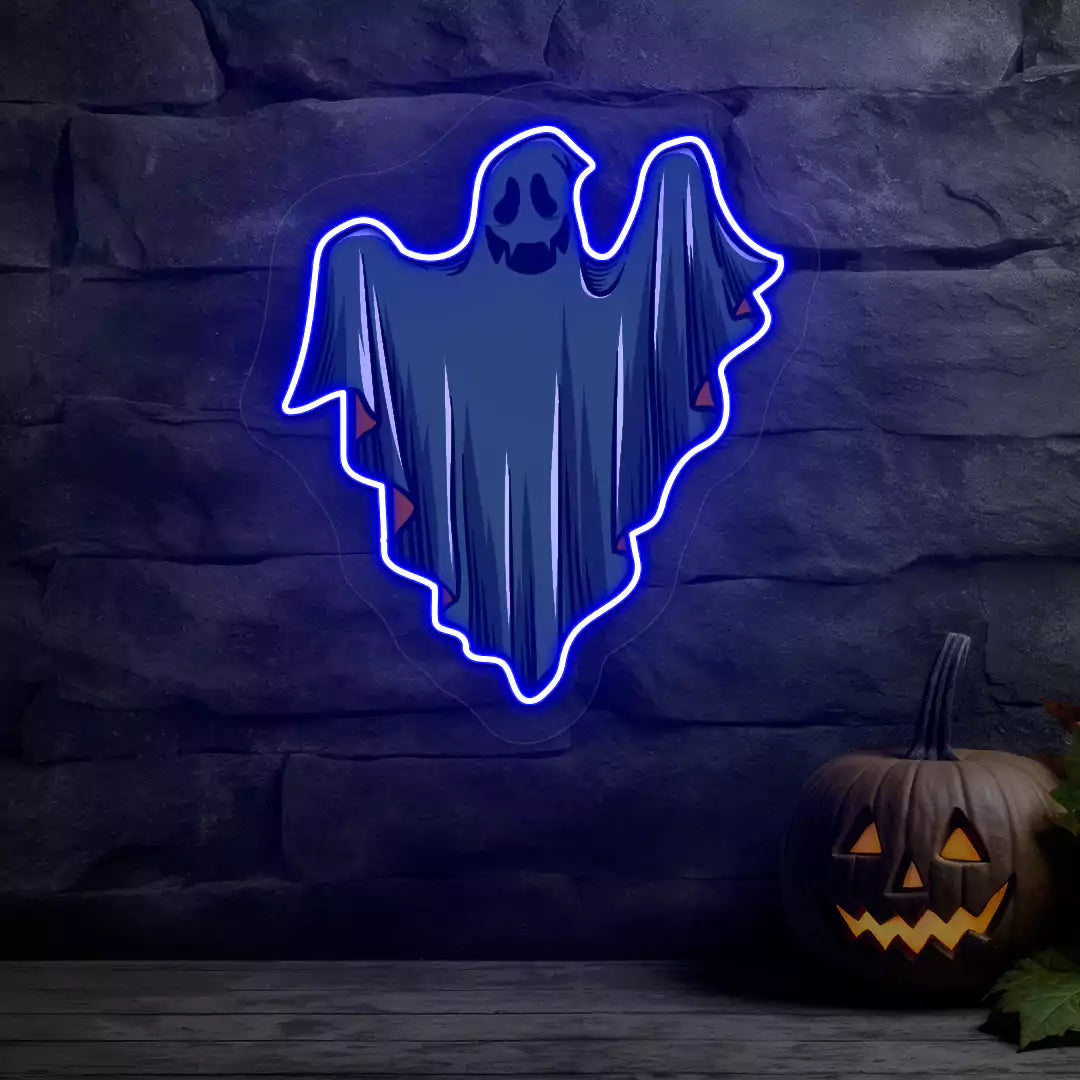 Ethereal Smiling Ghost Neon Artwork
