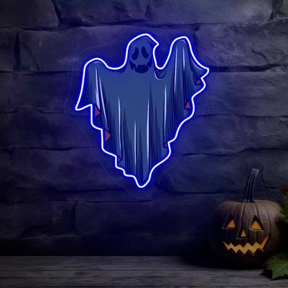 Ethereal Smiling Ghost Neon Artwork