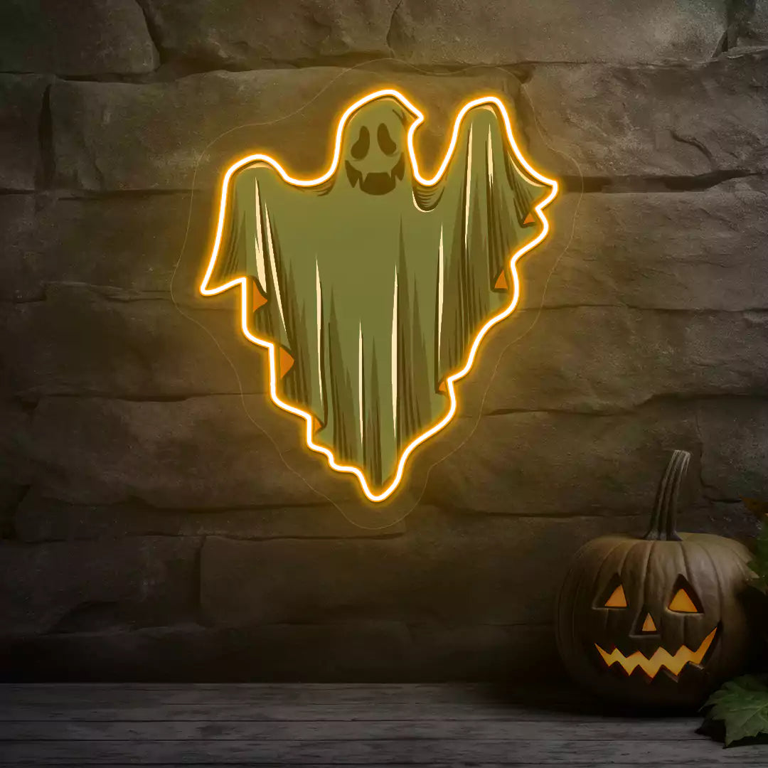 Ethereal Smiling Ghost Neon Artwork