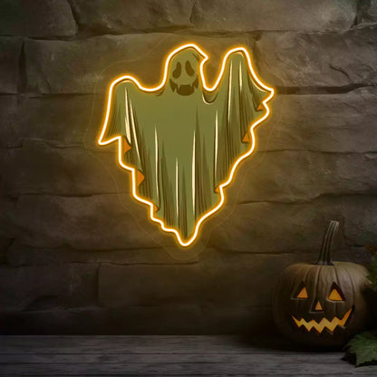 Ethereal Smiling Ghost Neon Artwork