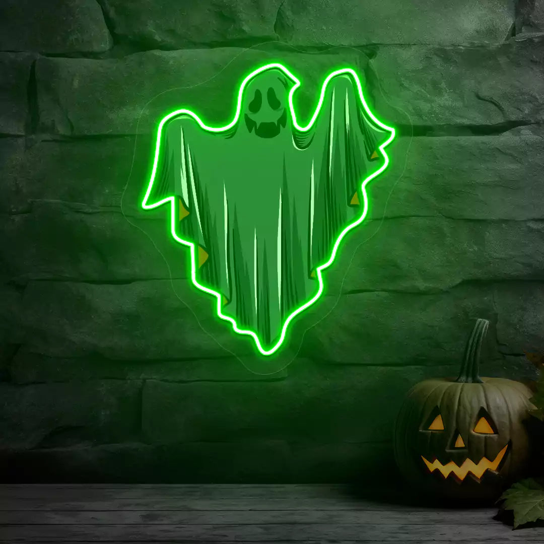Ethereal Smiling Ghost Neon Artwork
