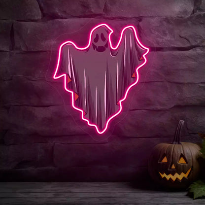 Ethereal Smiling Ghost Neon Artwork