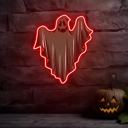 Ethereal Smiling Ghost Neon Artwork