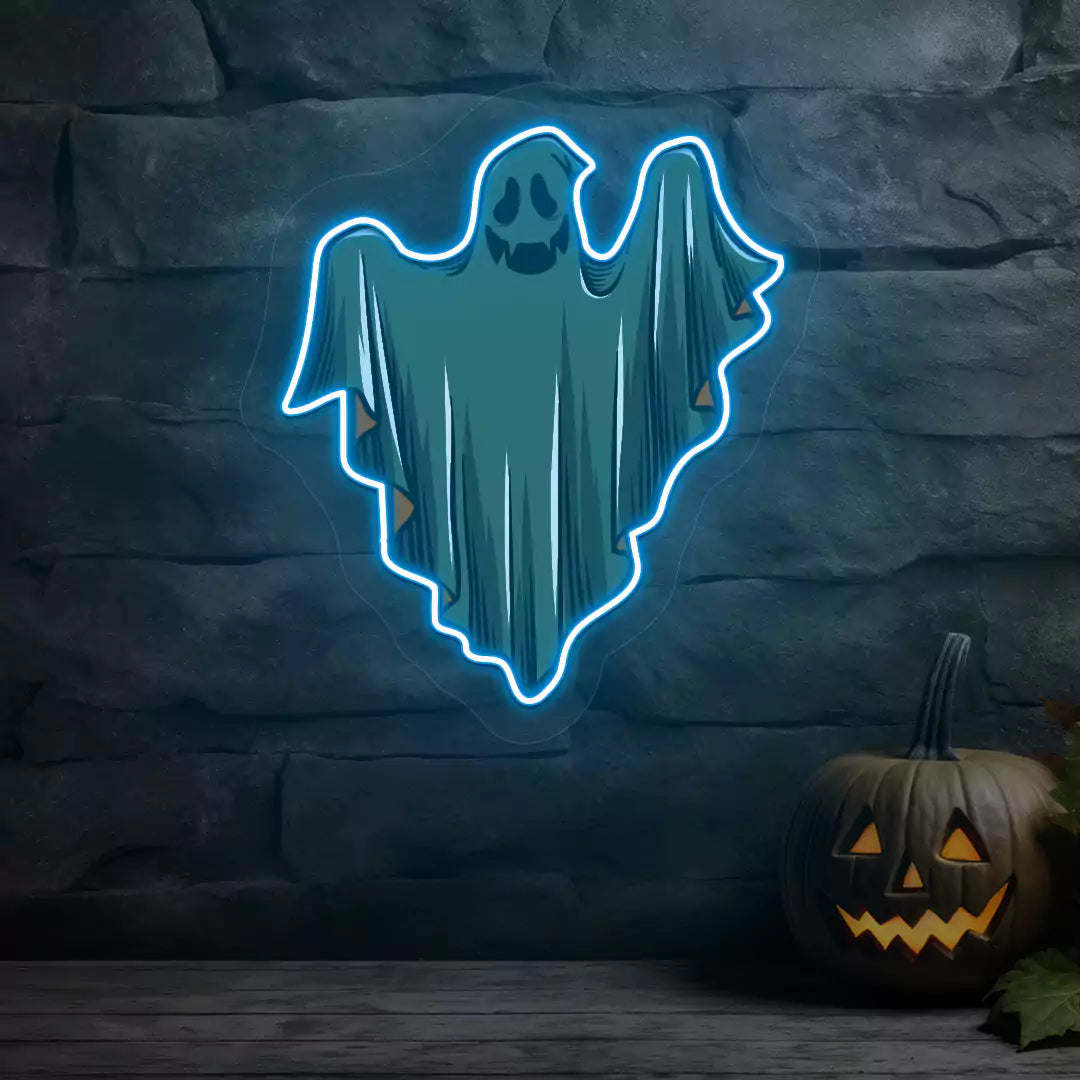 Ethereal Smiling Ghost Neon Artwork