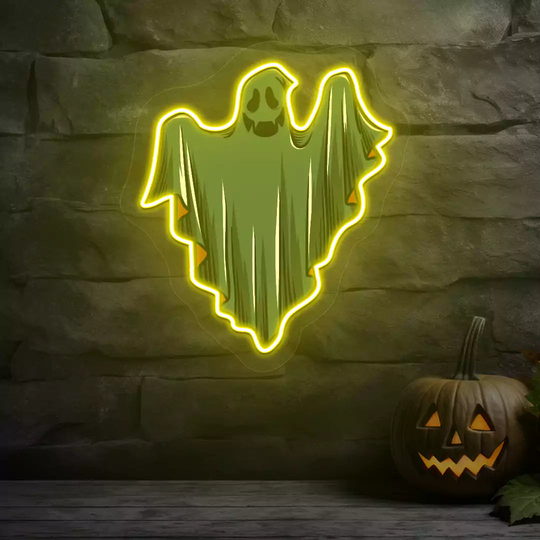 Ethereal Smiling Ghost Neon Artwork