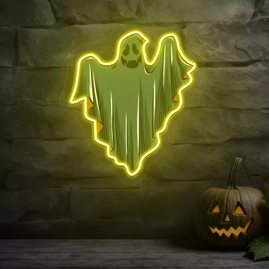 Ethereal Smiling Ghost Neon Artwork