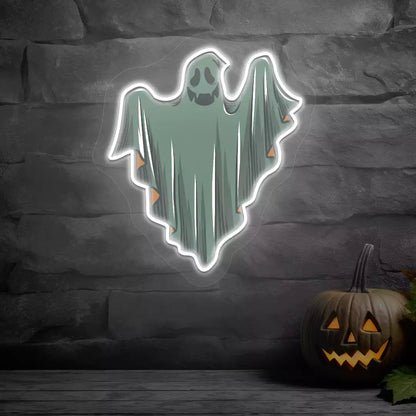 Ethereal Smiling Ghost Neon Artwork