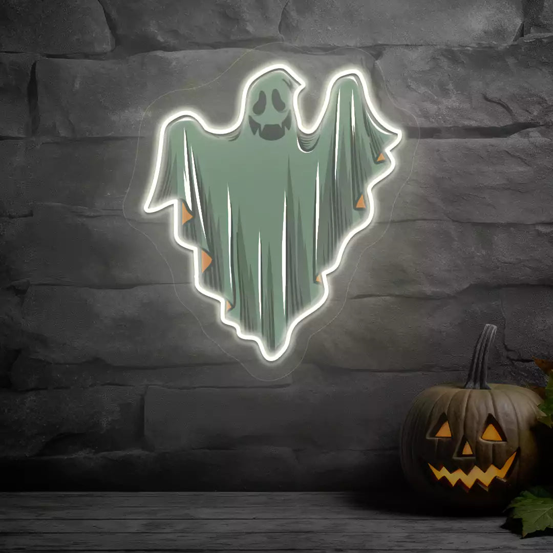 Ethereal Smiling Ghost Neon Artwork